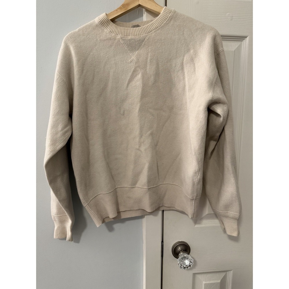 Everlane Wool Blend Knit Sweatshirt Women Sz M Ivory Crew Neck Minimalist
